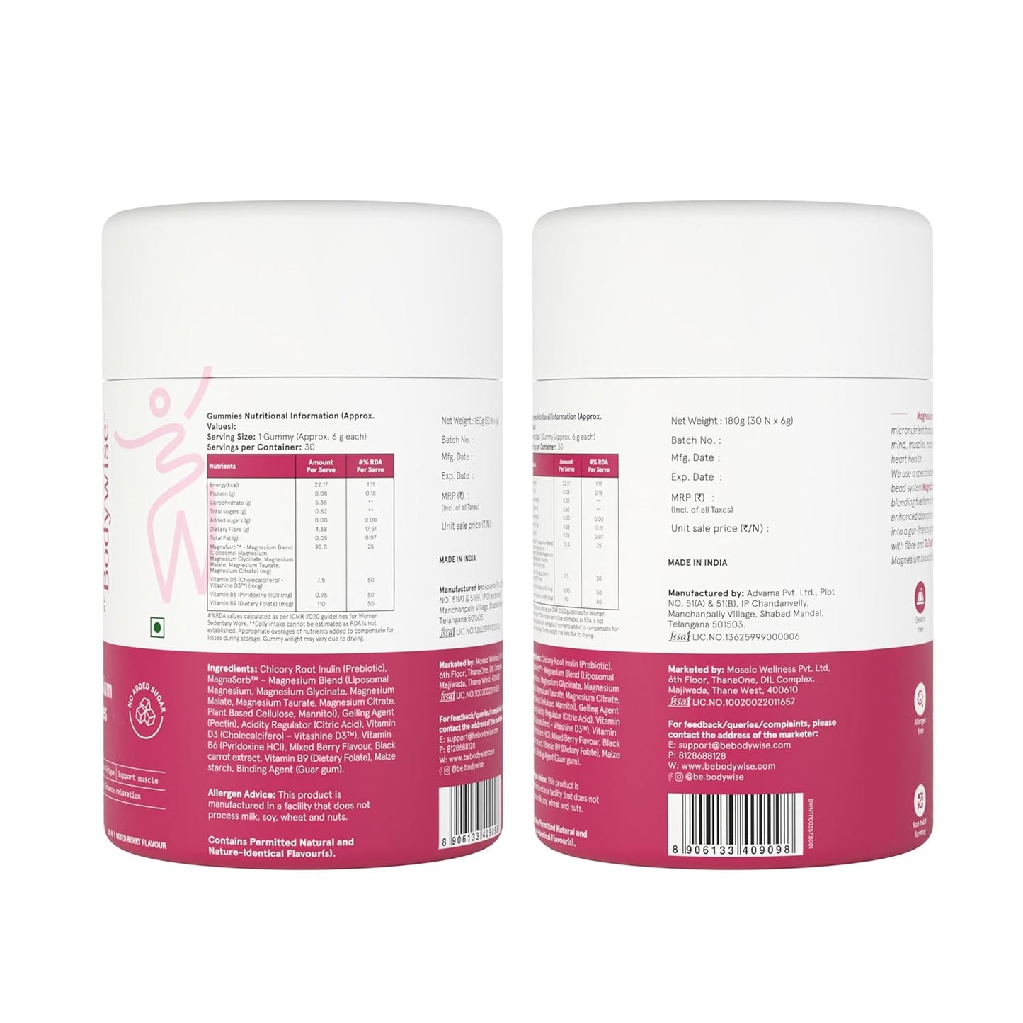 Be Bodywise 5 in 1 Magnesium Gummies For Improved Sleep | 30 Days Pack | 375mg Magnesium Salts Complex | Higher Absorption Relieves Stress, Supports Muscle Recovery & Bone Health | Non Habit Forming