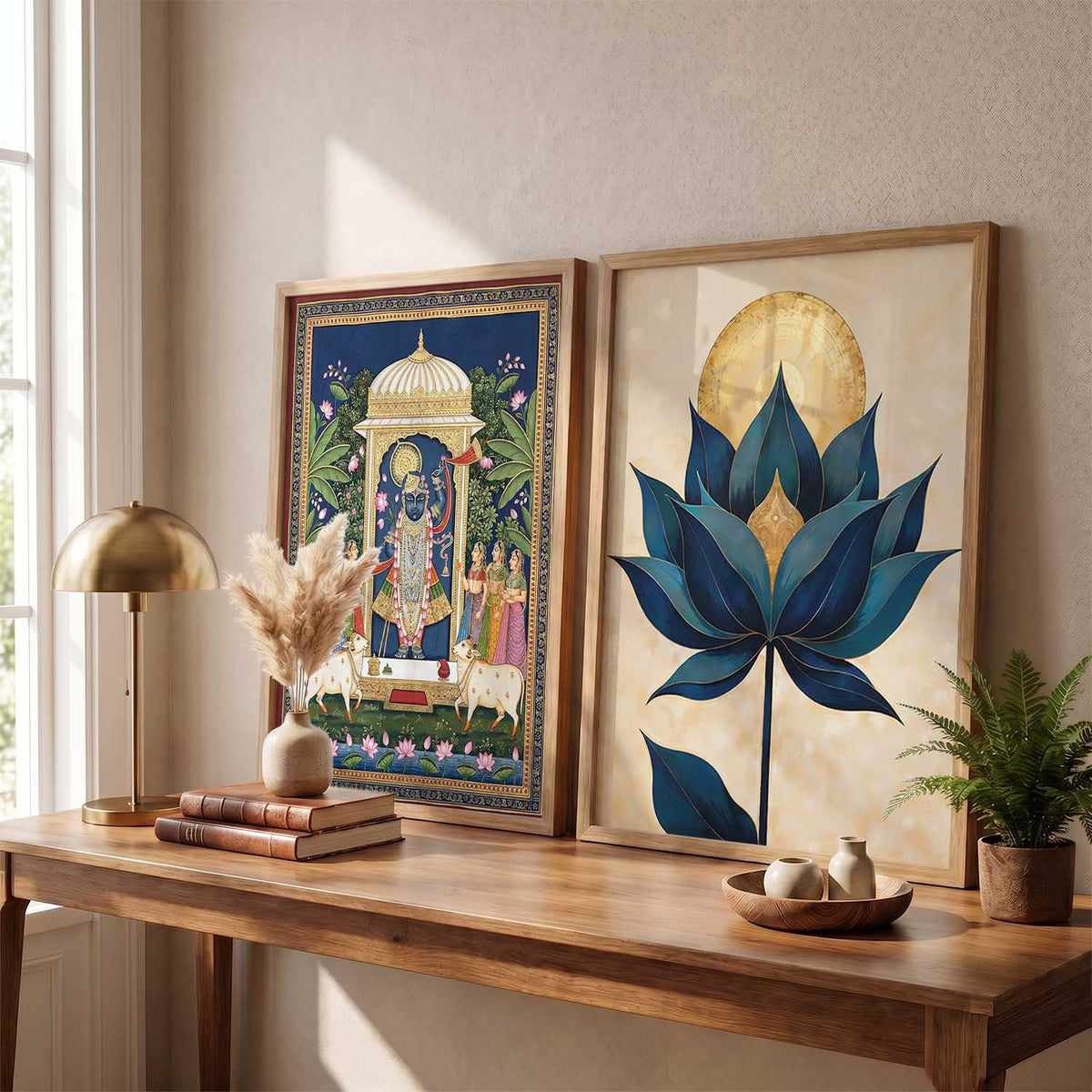 Wall Painting Indian Traditional Madhubani Home Decoration With Frame For Living Room Bed Room Hotel Wall Decor Digital Reprint Set of 2 (13X17 inch)