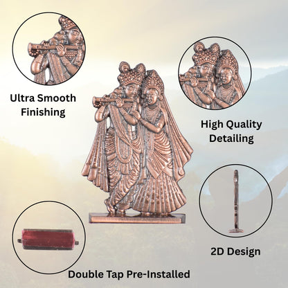 Radha Krishna Bansuri Idol for Car Dashboard – Copper Finish Hindu God Figurine Spiritual Decor for Car & Home (S909-CPR)