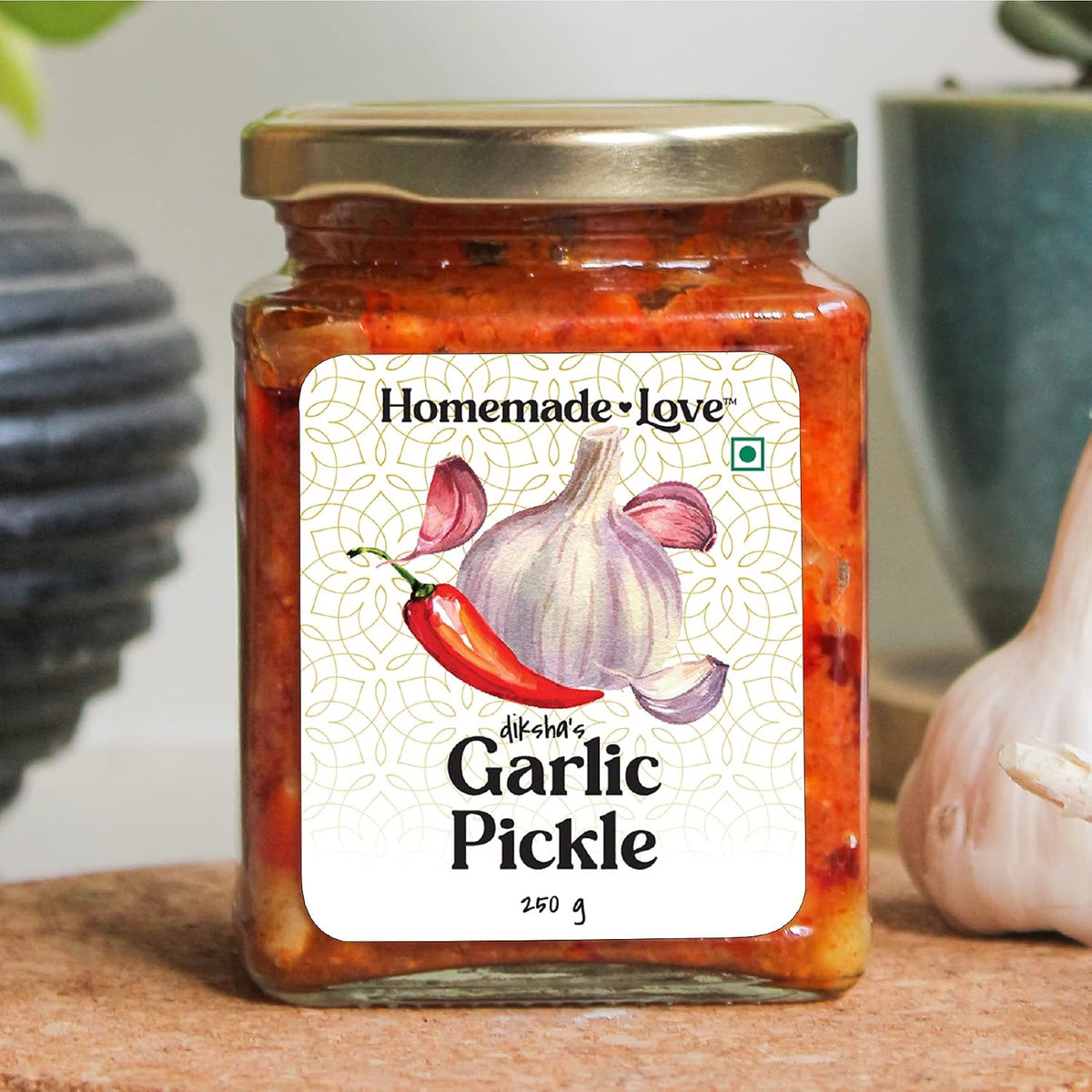 Homemade Love Garlic Pickle | Spicy Lasun ka Achaar Made with Raw Garlic, Ginger, Hing, and Spices