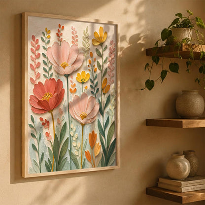 Abstract Floral Painting with Frame | Floral Art Painting With Frame Home Decoration For Living Room Bed Room Hotel Wall Decor Digital Reprint (14X20 inch)