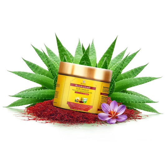 Kumkumadi Sunscreen 100gm, Ayurvedic Sun Shield with Saffron, Aloe Vera,turmeric & Licorice, Sun Protection with herbs and oils no White Cast, Non Greasy, No artificial colour & Fragrance