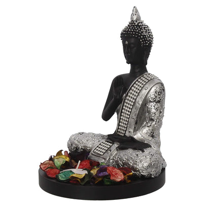 Handcrafted Meditating Lord Buddha Polyresin Idol (15 cm x 7.5 cm x 20 cm, Silver)
