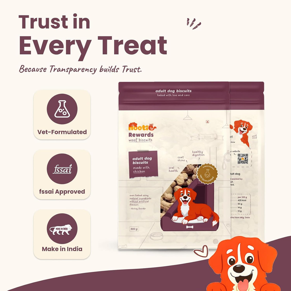 Nootie Chicken Puppy Biscuits - Chicken & Peanut Butter Flavoured Treats for Puppies | Protein-Rich, Highly Digestible & Nutritious | Suitable for All Breeds | 900g