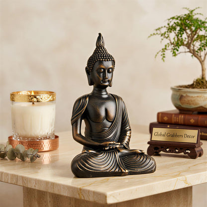 New Sitting Meditating Buddha Statue showpiece Idol Home Decor Items for Living Room and Gifts (Antique Golden)