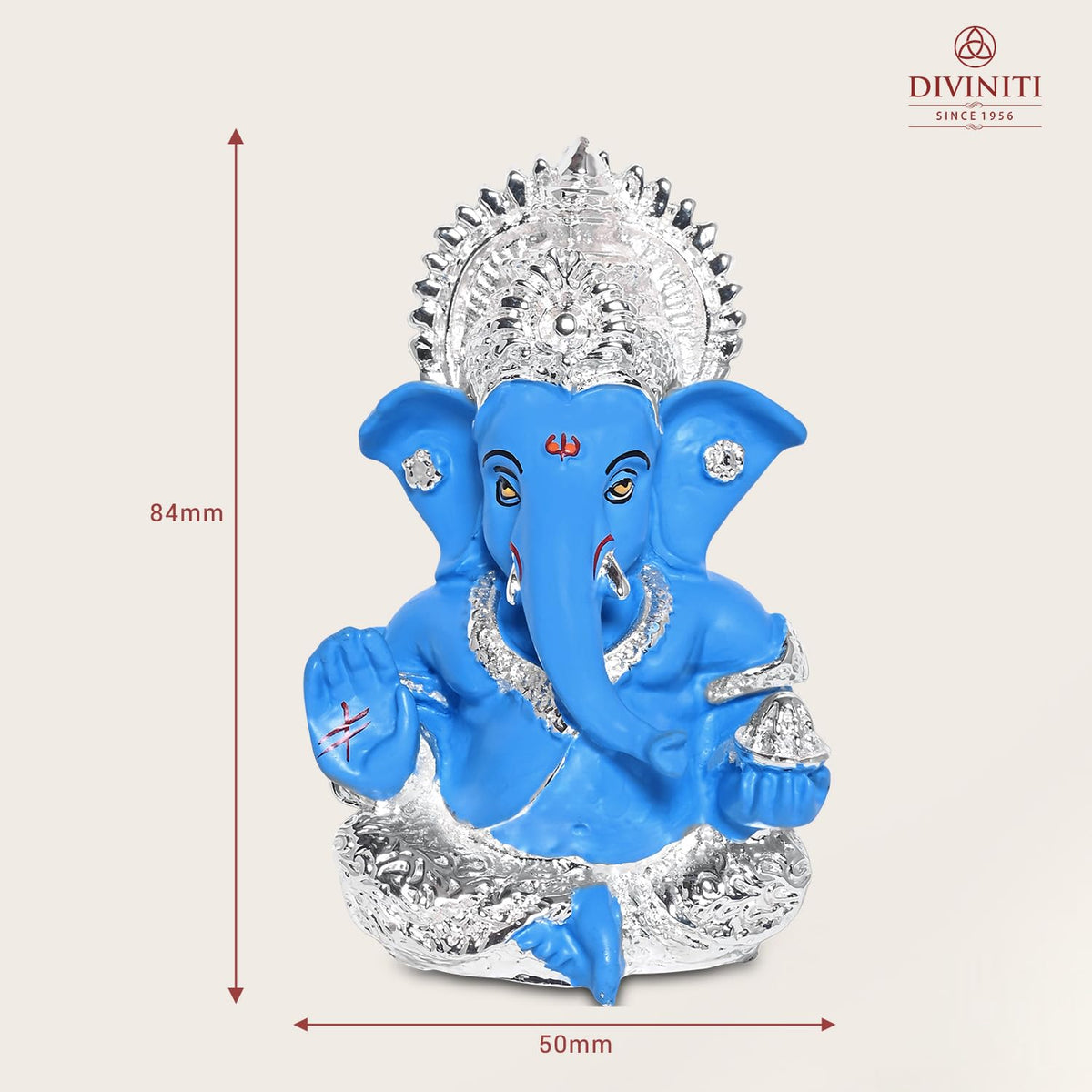 999 Silver Plated Resin Lord Ganesha Idol for Car Dashboard, Tabletop|Ganesh Statue for Good Luck and Success|Ganpati Murti for Home Decor Mandir, Office Desk Puja Gift Blue (8.4x4.2cm)