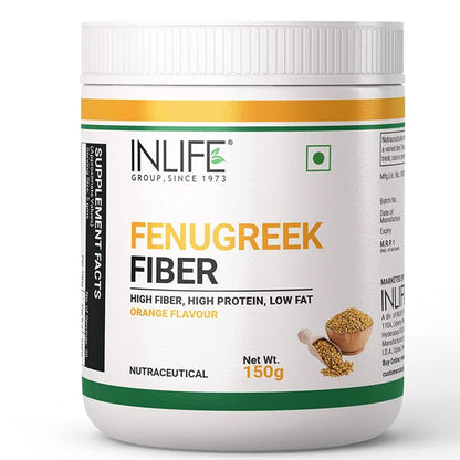 INLIFE Fenugreek Fibre Supplement | Gut Cleanse Detox & Digestive Health Powder | High Fiber & Protein | Weight Management, Manages Sugar, Bloating, Constipation & Acidity, 150g (Orange)