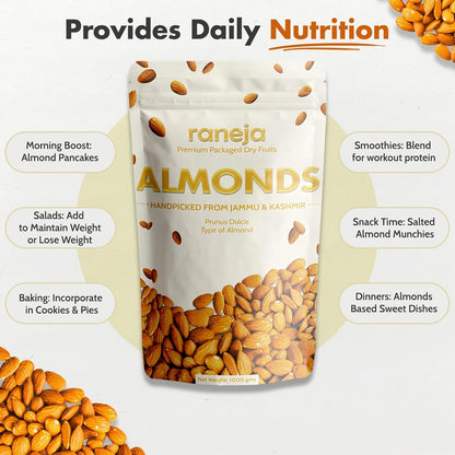 Raneja Pure California Almonds/Badam Whole 250g, 100% Natural Real Nuts & Dry Fruit Freshly Cleaned and Cleared, High in Fiber, Badam Giri, Rich in Protein, Magnesium, Phosphorus and Dietary Fibre