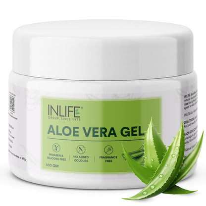INLIFE Aloe Vera Gel for Face & Hair | Pure & Natural | Paraben Free | Silicone Free | No Added Colors | Women and Men 100 Grams (Pack of 1)