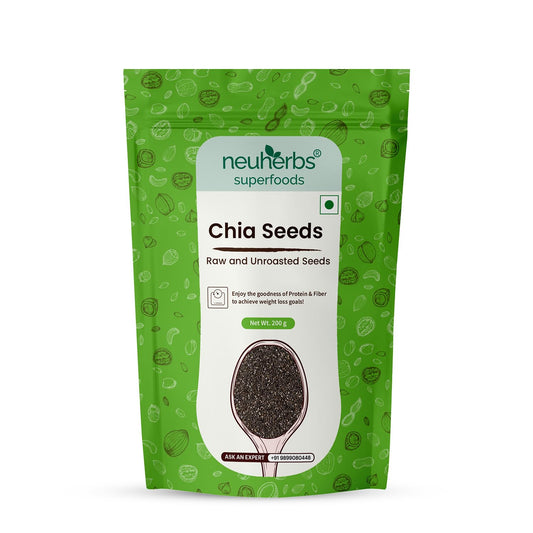 Neuherbs Chia Seeds – 200gm|Raw & Unroasted| Seeds for Weight Management & Glowing Skin| Rich in Calcium, Protein & Fiber with Omega 3| Gluten-Free Healthy Snacks