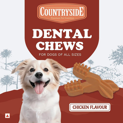 COUNTRYSIDE Dog Dental Chews Treats 250g – Chicken Flavor | Brush-Shaped Chews for Dogs, Oral & Gum Care for Dogs | Fights Plaque & Tartar | Freshens Breath | Calcium Enriched & Gluten Free