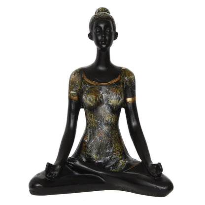 Grey Black Resin Woman in Sukhasana Easy Pose | Yoga Woman Statue Showpiece for Home Decor Living Room Bedroom Office Yoga Studio | Womens Day Gift for Ladies | Birthday Gift for Women