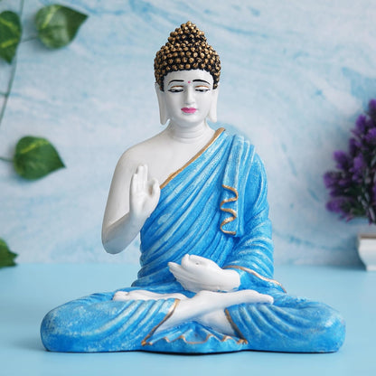 Blue Resin Handcrafted Blessing Lord Buddha Idol | Serene Home, Office Decor | Perfect for Offices, Meditation Rooms | Gift for Housewarmings, Diwali