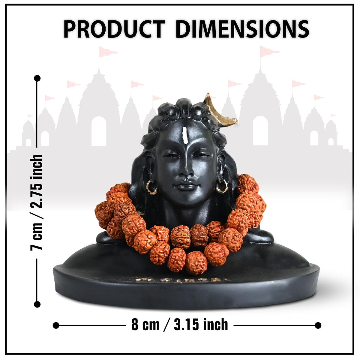 Resin Adiyogi Shiva Statue for Car Dashboard, Shiv Ji Mahadev Adi Yogi Idol Statue with Rudraksha Mala for Home and Car Dash Board (Medium)
