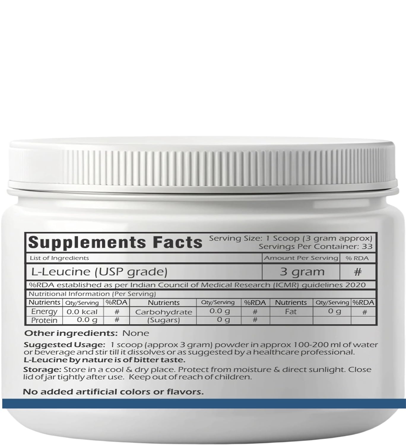 Trexgenics L-LEUCINE PHARMACEUTICAL USP grade 33 Servings, Unflavoured Pure Powder Recovery, Muscle Preservation, Muscle Growth (100 gram)