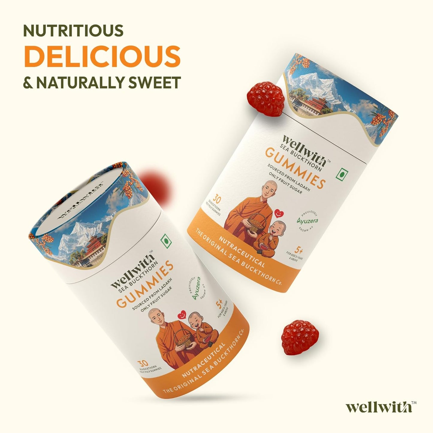 Wellwith Sea buckthorn Gummies for kids and adults, Vitamin C Rich, multivitamin supplement, Immunity (60 Gummies,Pack of 1)