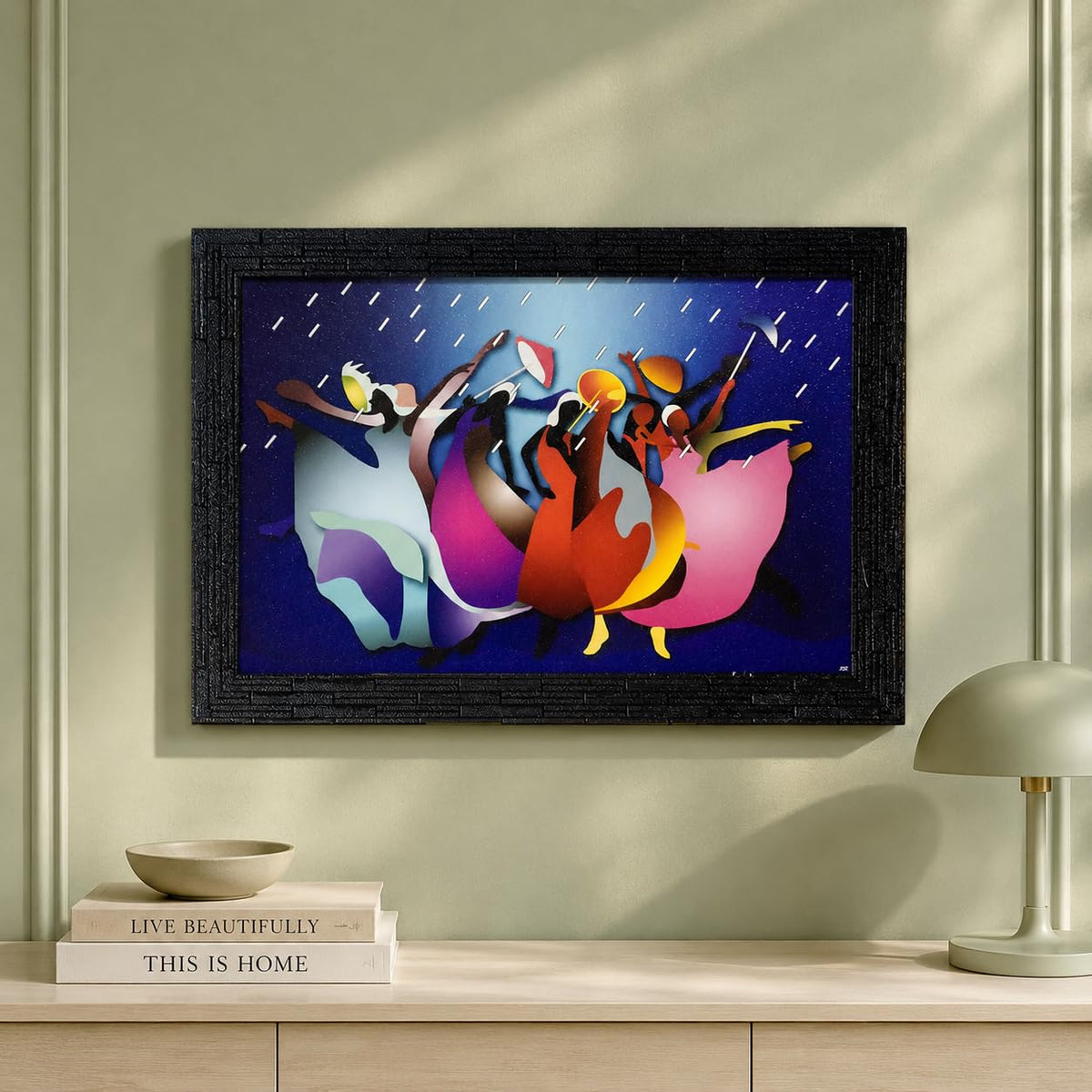 Wooden framed Modern Art Rain Painting | Ready to Hang- (Wooden Frame, Multicolor, 14 inch x 10 inch)