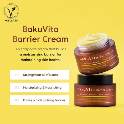 THANKYOU FARMER Bakuvita Barrier Cream (50ml) Day & Night Korean Moisturizer with Bakuchiol Retinol Alternative, Vitamin C + E, Deep Hydration, Skin Barrier Repair, Radiant Glow, Lightweight, Non-Sticky Daily Face Cream
