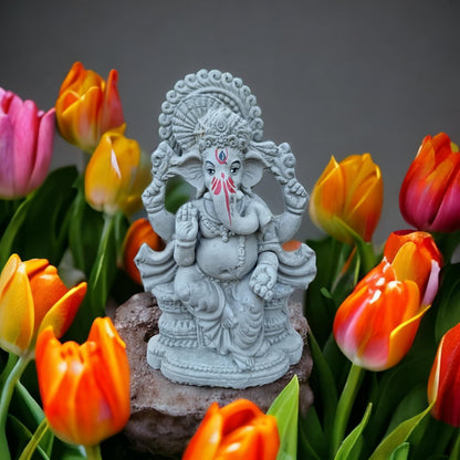 SAUDEEP INDIA 8 Inch Mitti Ganesh Idol | Eco-Friendly Handcrafted Mud/Clay Ganesh Murti | Ganpati Figurine for Ganesh Chaturthi Visarjan | Biodegradable Mukut Ganesha Statue