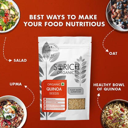 Sorich Organics Raw Quinoa Seeds for Eating Gluten Free Breakfast | High Protein and Fibre | Healthy Cereal for Breakfast | Ideal for Pilafs, Soups & Salads | High Protein & Fiber | Diet Food