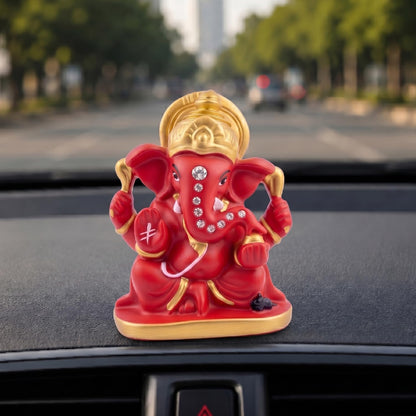 Ganesha Idol for Car Dashboard Ganesha Murti Ganpati Idol Home Decor Puja Lord Ganesh Statue Gift for Office for Office Desk Puja Room Figurine (Red 3 inches)
