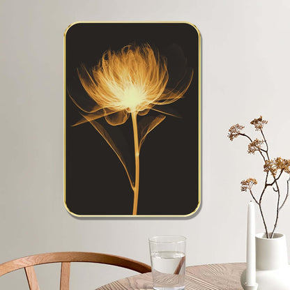 Golden Bloom Wall Painting | Glowing Single Flower Artwork with Black Background | Premium MDF Frame Decorative Art for Living Room, Bedroom, Office & Home Décor (19 x 13 Inch) MG01-1039
