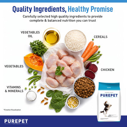 Purepet Puppy Dry Dog Food 1kg | Chicken & Vegetable Flavour | Promotes Health & Vitality | Immune Support | Healthy Digestion | Nutrient Rich