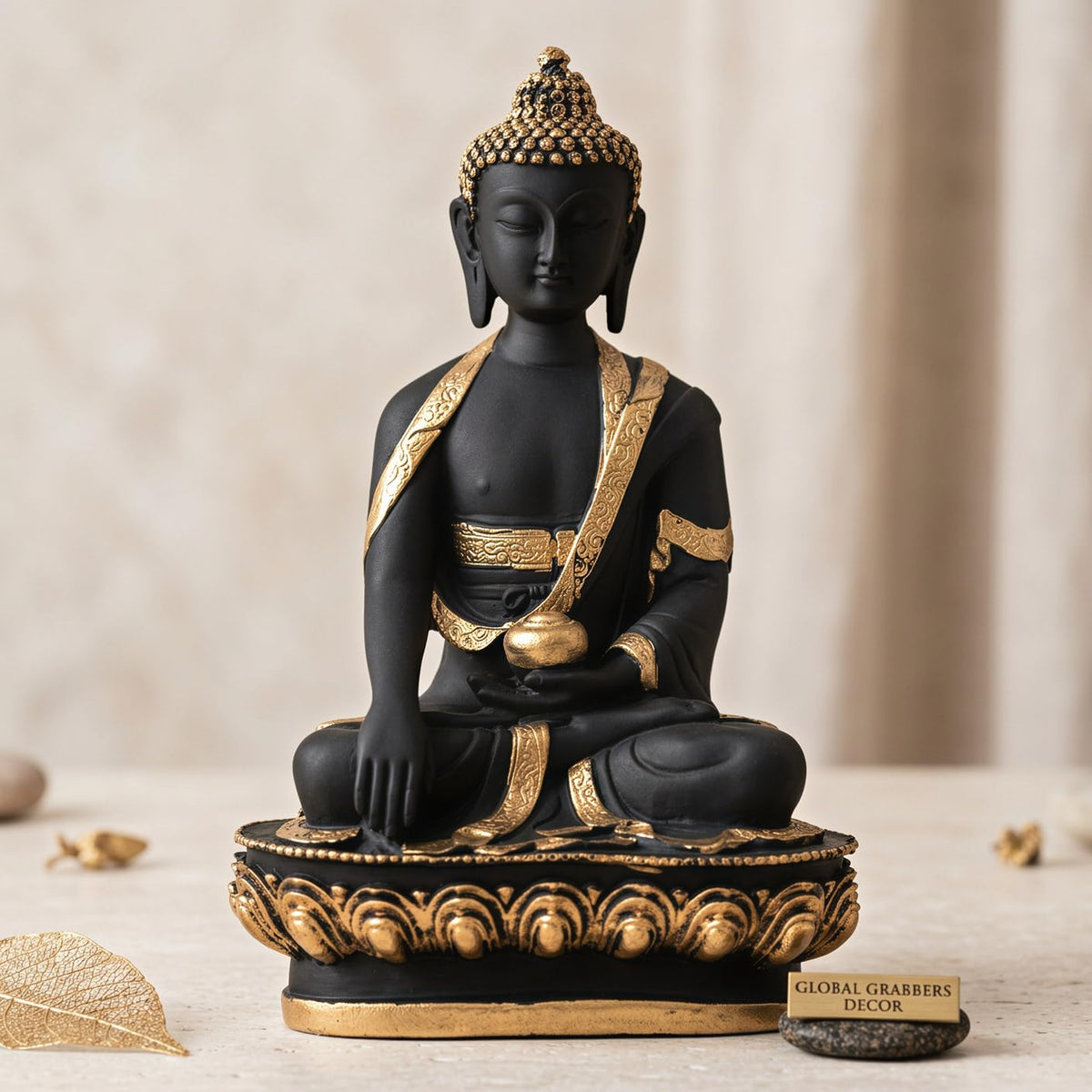 New Limited Edition Meditating Sitting Buddha Idol Statue showpiece Home Decor Decoration Items for Living Room and Gifts (Golden Black-BS1)
