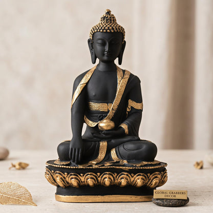 New Limited Edition Meditating Sitting Buddha Idol Statue showpiece Home Decor Decoration Items for Living Room and Gifts (Golden Black-BS1)
