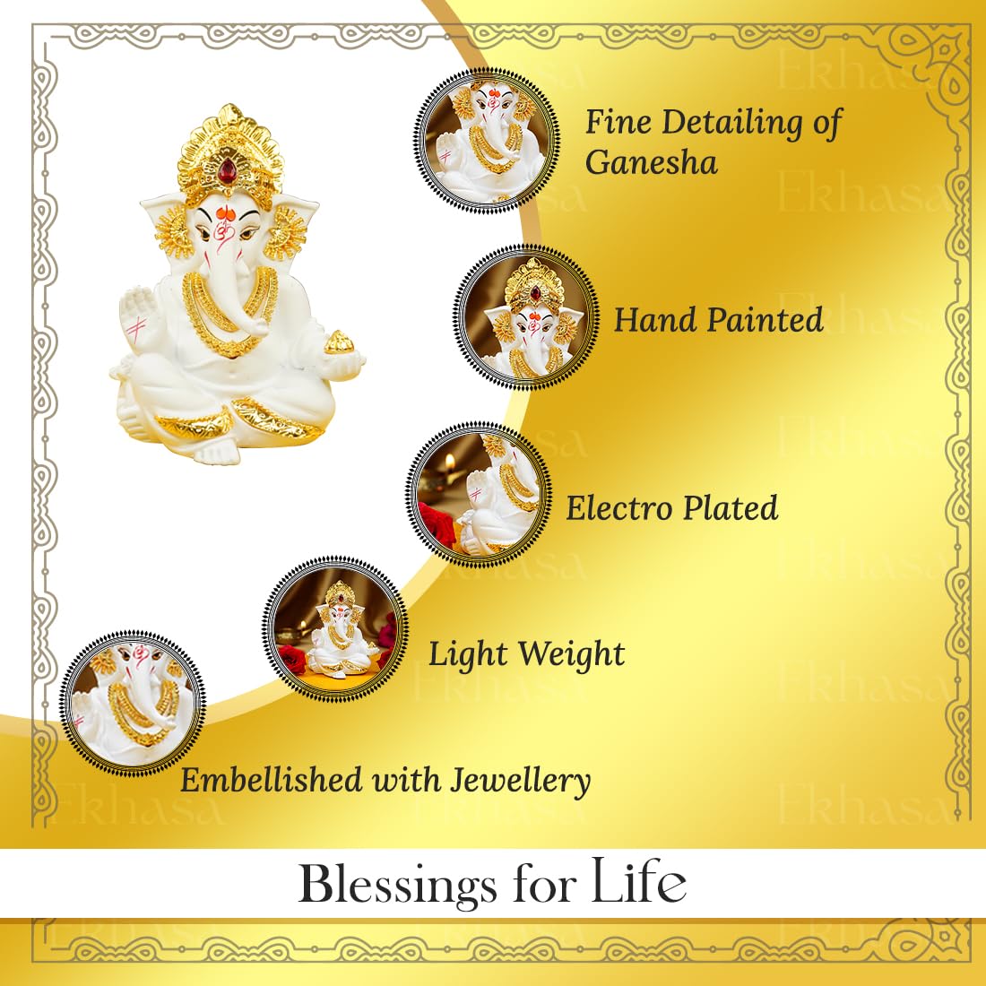Ganesh Idol for Car Dashboard | Ganpati Idol for Cars | Vinayak Idols for Car Dashboard, Home Decor | Ganapathi Idol for Home | Vinayagar Statue | Ganpati ji for Office Desk (White)