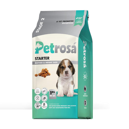 Petrosa Medium Breed Starter Dog Food for Mother & Puppy (2 Weeks to 2 Months), 1 Kg, 32% Protein, DHA & Prebiotics – Complete Early Life Nutrition