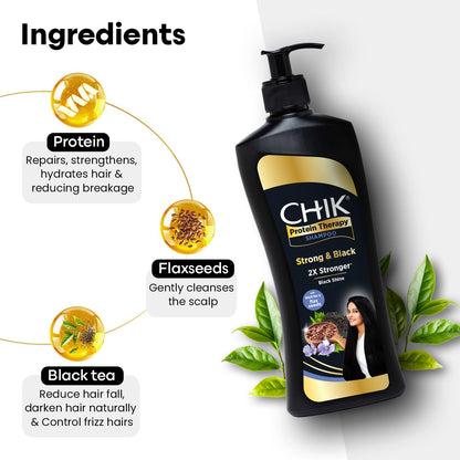 Chik Protein Therapy Shampoo| For Strong & Black Hair | With The Goodness Of Black Tea, and Flax Seeds | 340ml