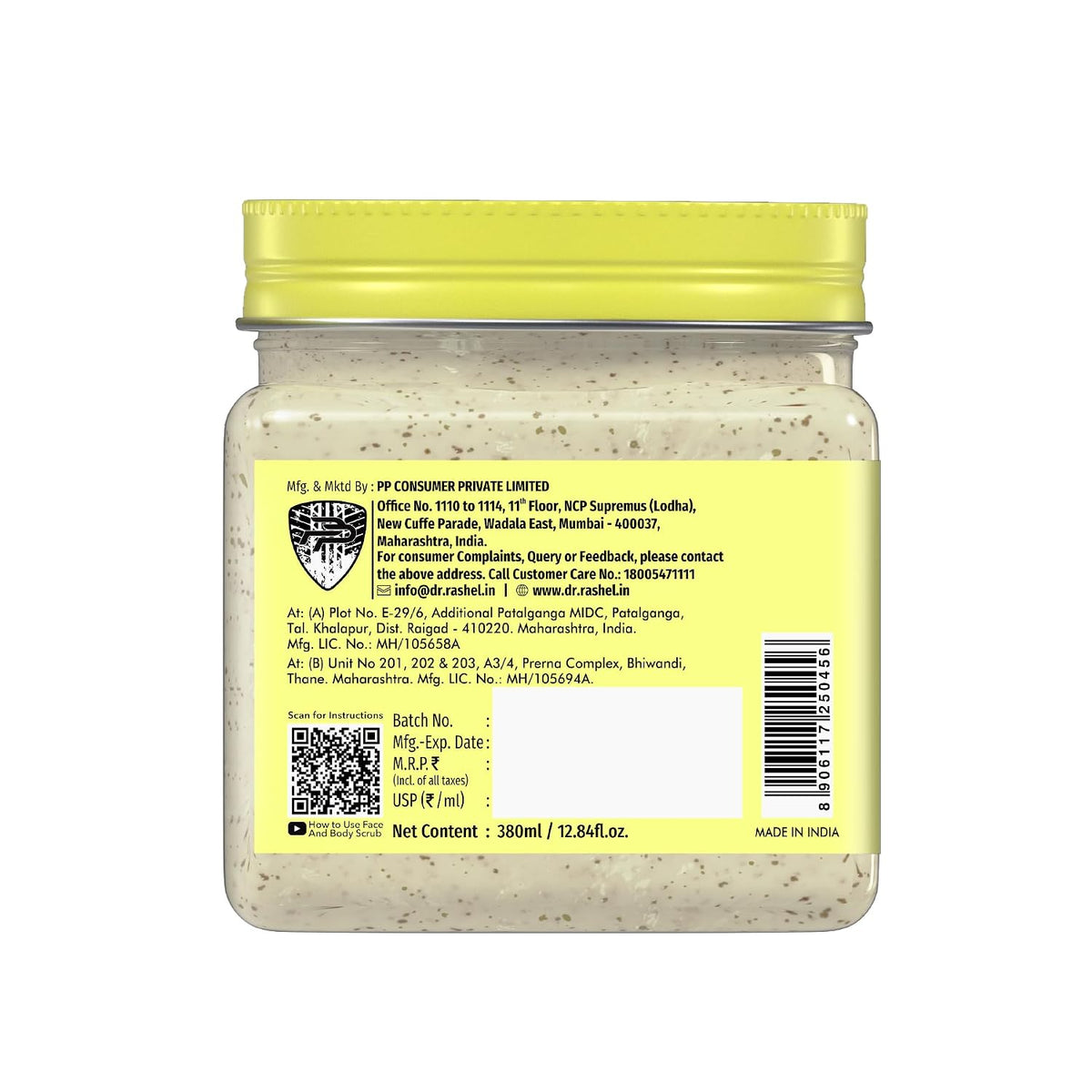 DR.RASHEL Beauty Elixirs De-Tan Scrub for Face & Body with Vitamin C, Walnut Shell Removes Tan, Dead Skin & Blackheads Deep Exfoliating Scrub for Men & Women 380ml