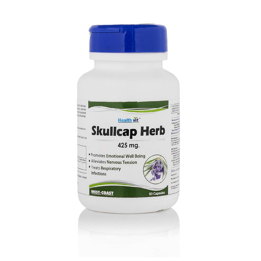 Healthvit Skullcap Herb supplement bottle on a white background