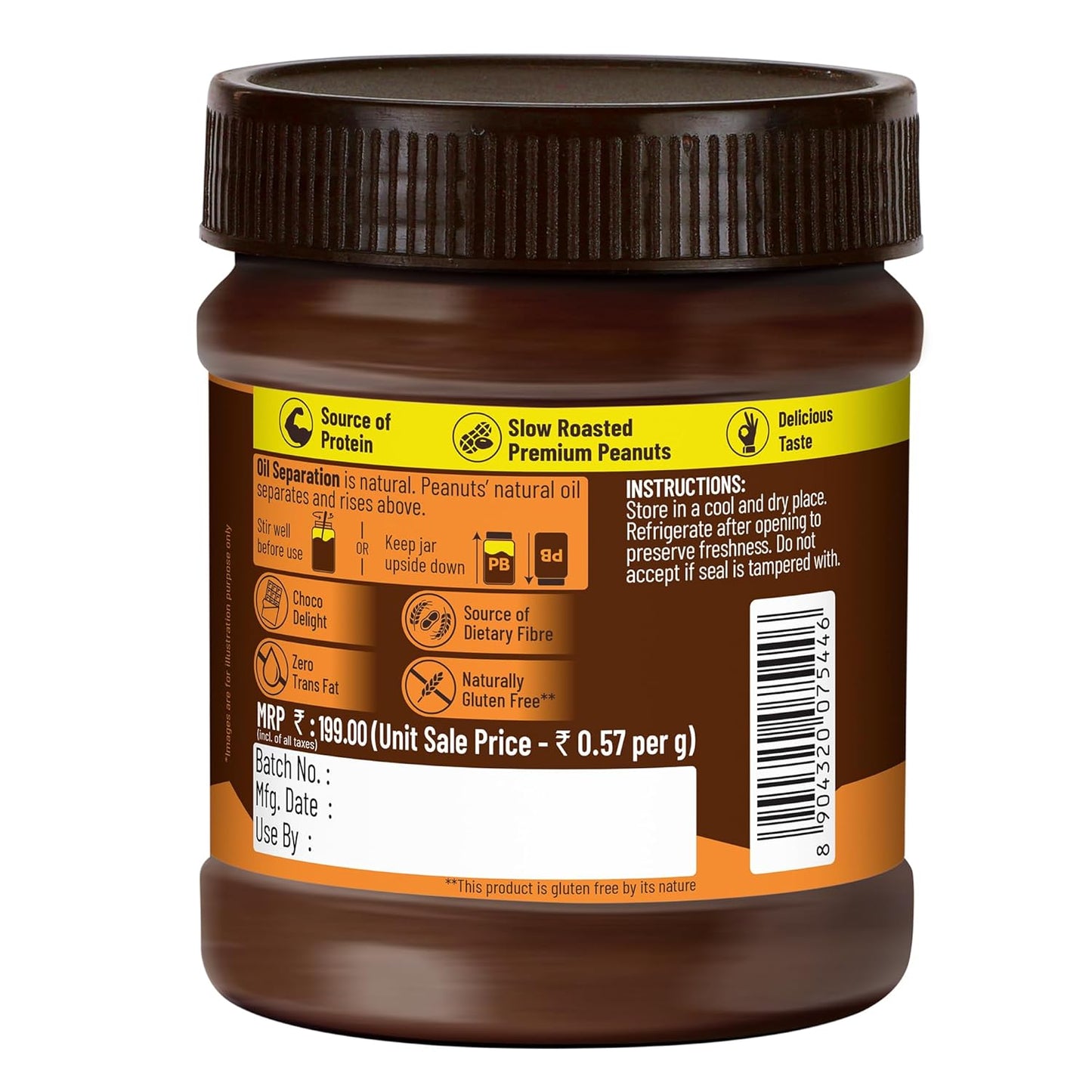 DiSano Chocolate Peanut Butter Crunchy, 23g Protein & 6.4g Dietary Fibre, Tasty & Healthy Chocolate Spread for Breakfast & Snacks, Made with Premium Roasted Peanuts