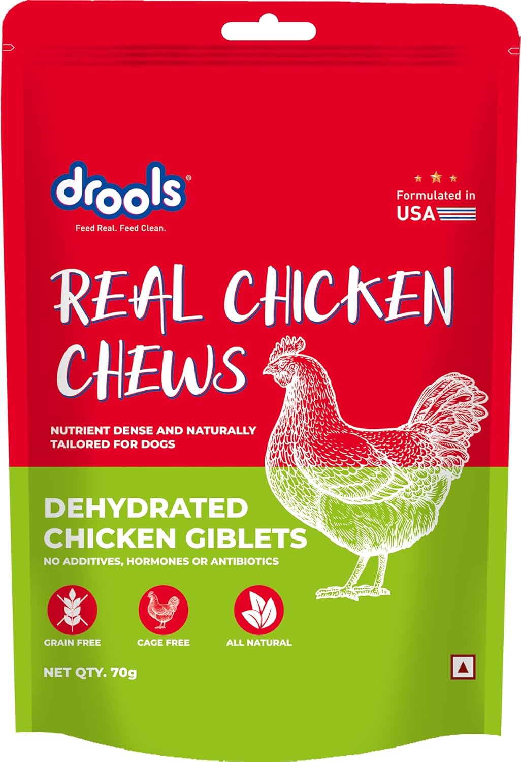 Drools Puppy & Adult Dog Treats Dehydrated Chews Giblets 70g | Real Chicken Flavour | Vital Nutrients | Digestive Health | Protein-Packed | Tasty & Nutritious