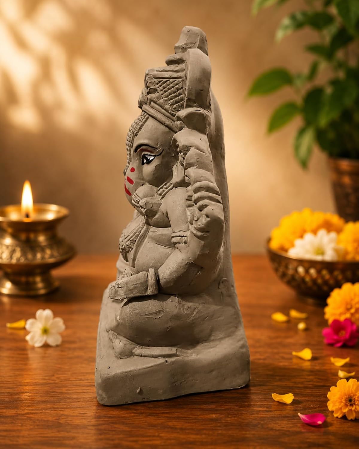KSI Handmade Ekdant Dagdusheth Ganesh Mukut Ganesh Idol | Natural Clay Ganesha Murti for Home Temple, Office & Pooja | Eco-Friendly Terracotta Statue | Ganesh Chaturthi Decoration & Gift | 5.75 Inch