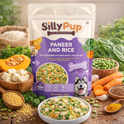 Silly Pup Paneer Dog Wet Food | Gently Cooked - Vegetarian | Real Paneer, Yellow Dal & Basmati Rice | Turmeric, Ashwagandha & Chia Seeds | Real Ingredients | Vet Crafted | 100g (1 Pouch - 100g)
