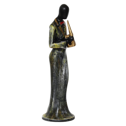 Resin Woman Playing Wind Musical Instrument Showpiece for Home Decor Living Room Bedroom Office Desk Table TV Unit | Womens Day Gift for Ladies | Housewarming Birthday Gift for Women
