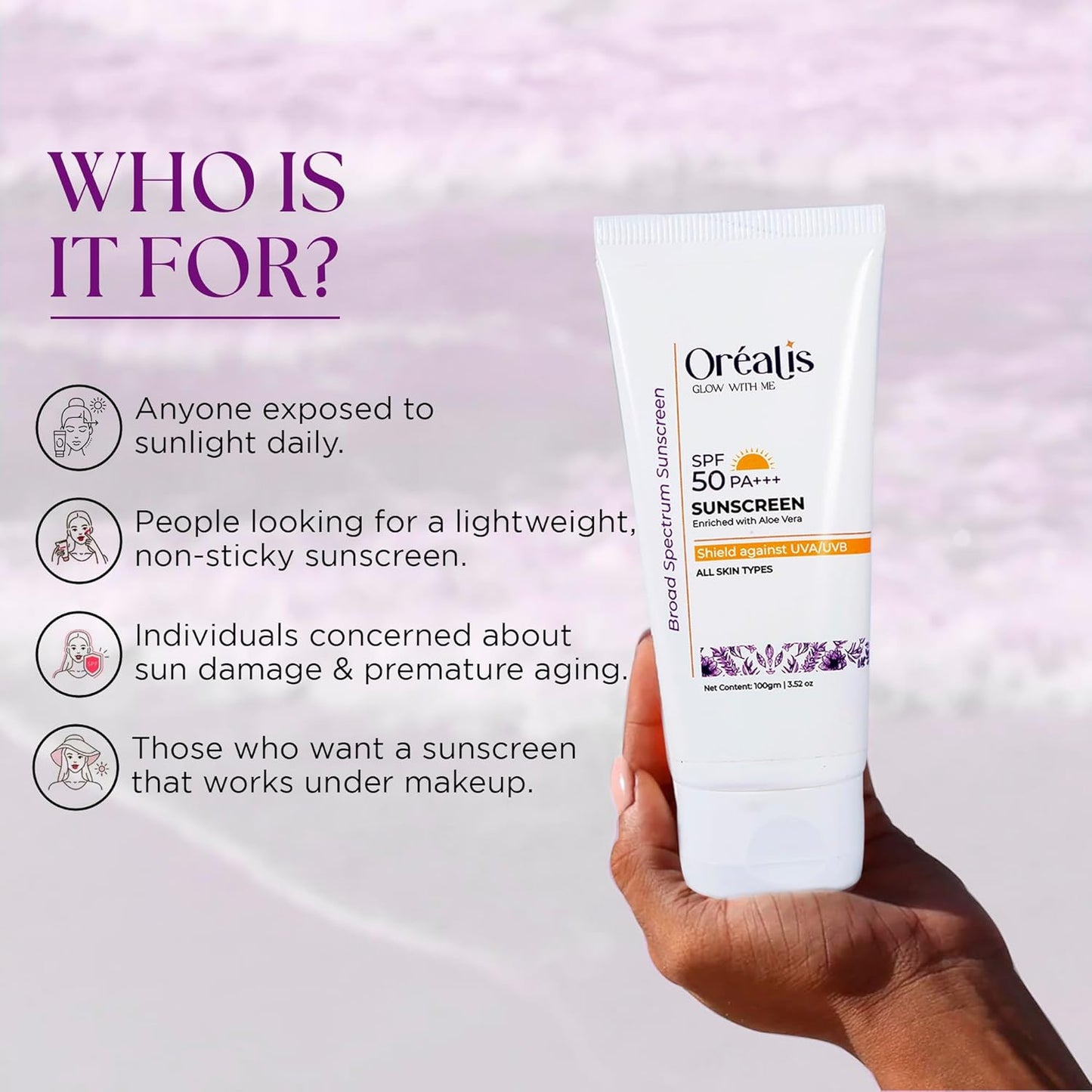 Oréalis Sunscreen Cream 100gm with UVA UVB PA+ Protection | Moisturizer with Aloe Vera | Broad Spectrum Lightweight Non-Greasy Face Sunscreen for All Skin Types Men & Women