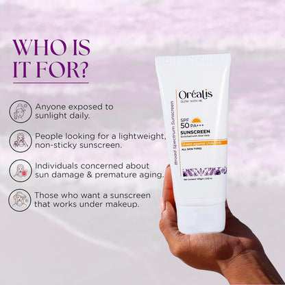 Oréalis Sunscreen Cream 100gm with UVA UVB PA+ Protection | Moisturizer with Aloe Vera | Broad Spectrum Lightweight Non-Greasy Face Sunscreen for All Skin Types Men & Women