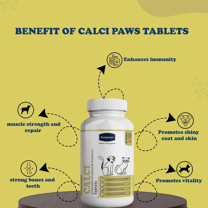 Aniamor CalciPaws Tablet for Dogs and Cats|Calcium Tablets|Pets Supplement|All Life Stage|60 Tablets Bottle