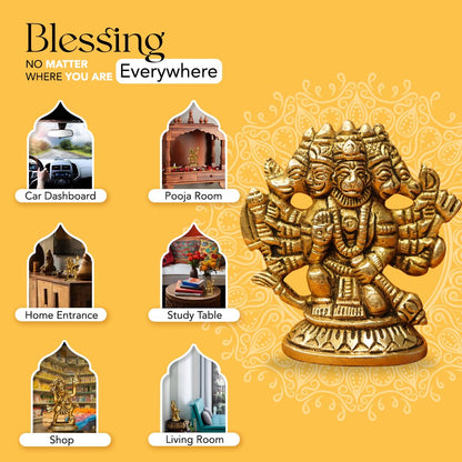 100% Pure Brass Panchmukhi Hanuman (Size: 6 cm) | Panchmukhi Hanuman Murti for Door Entrance | Panch Mukhi Hanuman Ji for Car Dashboard | Vastu Protection from Evil Eye