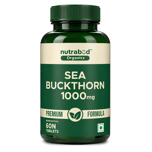 Nutrabud Organics Sea Buckthorn Berry Powder Capsules 1000mg - 60 Veg Tabs - Natural Source of Vitamin-A,C,E,K, Omega-3,6,7,9 & Antioxidants for Skin Glow & Collagen Boost (60 Count (Pack of 1))