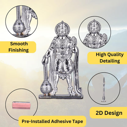 Jay Hanuman Standing Pose with Gada Idol for Car Dashboard – Silver Finish Bajrangbali Murti Devotional Gift for Temple, Car & Office (S952-SLVR)