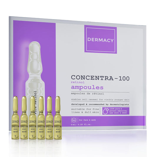 Dermacy Concentra -100 Retinol Ampoule | 100% Pure Retinol | Anti-ageing | Fine Lines | Younger Skin | 6 Ampoules In One Kit | For Women & Men | All Skin Types