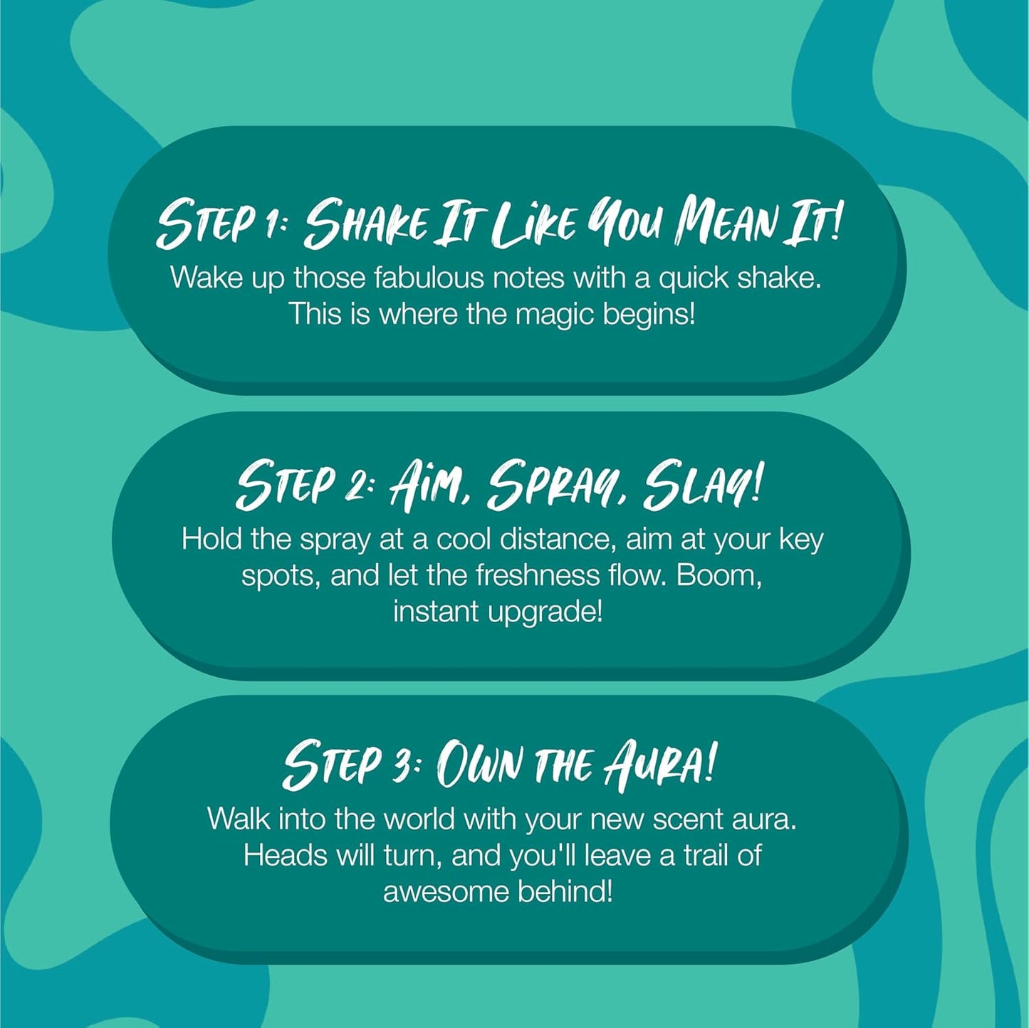 Instructions for using a product with a teal background