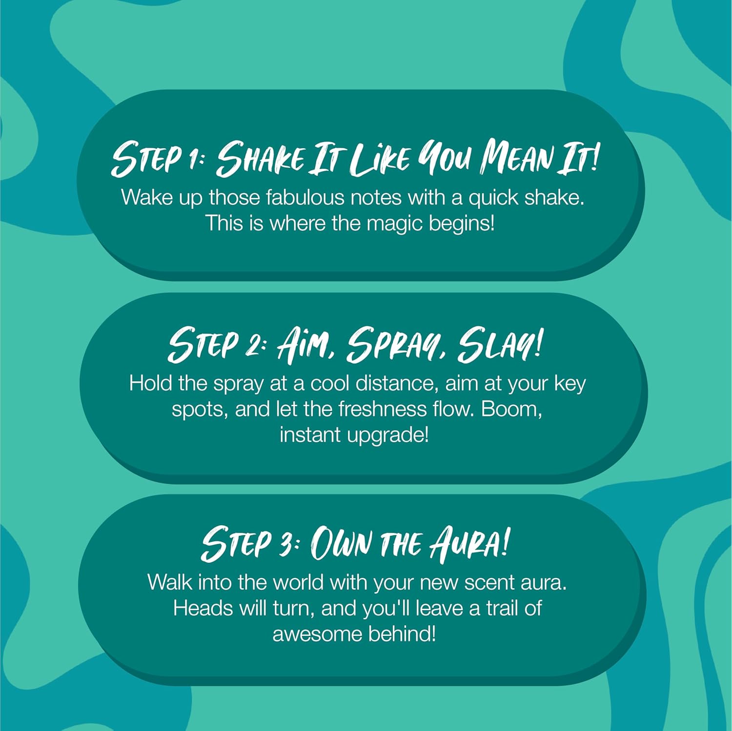 Instructions for using a product with a teal background