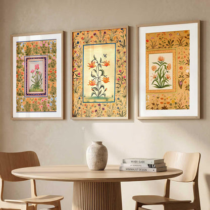 Decorative Indian Traditional Madhubani Wall Art Home Decor Pichwai Painting Poster With Frame For Living Room Bed Room Hotel Wall Decor Digital Reprint Set of 3 (13X17 inch)