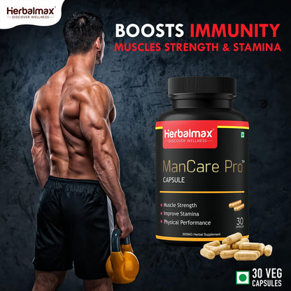 ManCare Pro Capsules for Men – 30 Capsules | With Shilajit, Ashwagandha, Kaunch Beej, Safed Musli & Vaidarikand | Ayurvedic Supplement for Strength, Stamina & Vitality